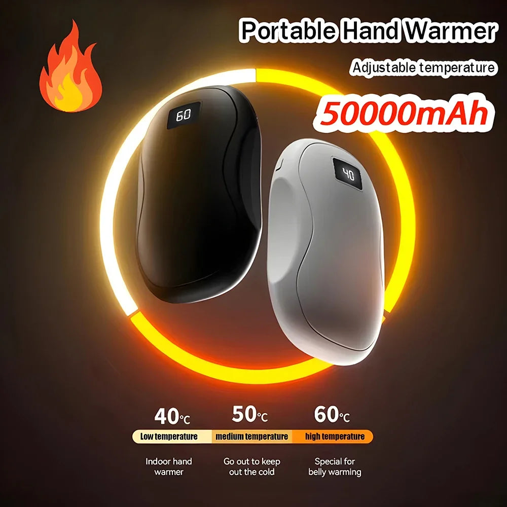 Xena Capsule Hand Warmer 50000mAh Large Capacity Electric Fast Heating Double Sided Warmth Battery Digital Display Winter Warmer with built in Power Bank and Lint Remover.